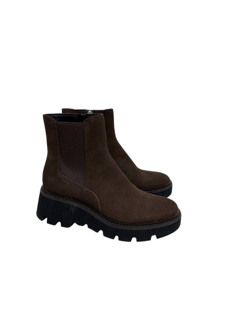 Dolce Vita Emmet H2O Ankle Bootie Lug Sole Side Zip Brown Suede Shoes Womens 9